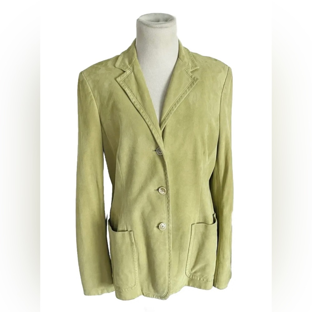 Loro Piana Lime Green Womens Blazer Jacket Goat Suede Made in Italy Sz 46 US 10
